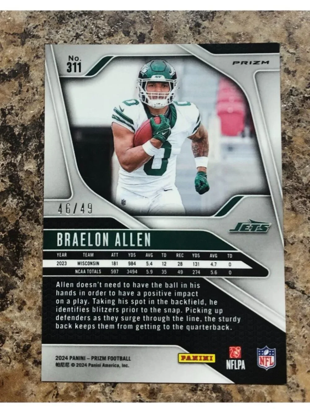 2024 Panini Prizm - Rookies Braelon Allen #311 Purple Power Prizm 46/49 RC